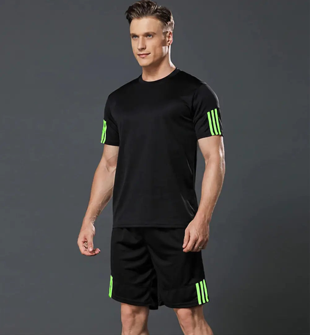 Men's Sports T Shirt Shorts Set - Black