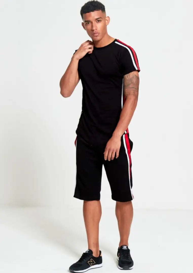StyleRoad Black Solid Polycotton Sports Tees Shorts Set