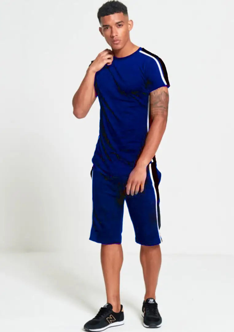 StyleRoad Royal Blue Solid Polycotton Sports Tees Shorts Set