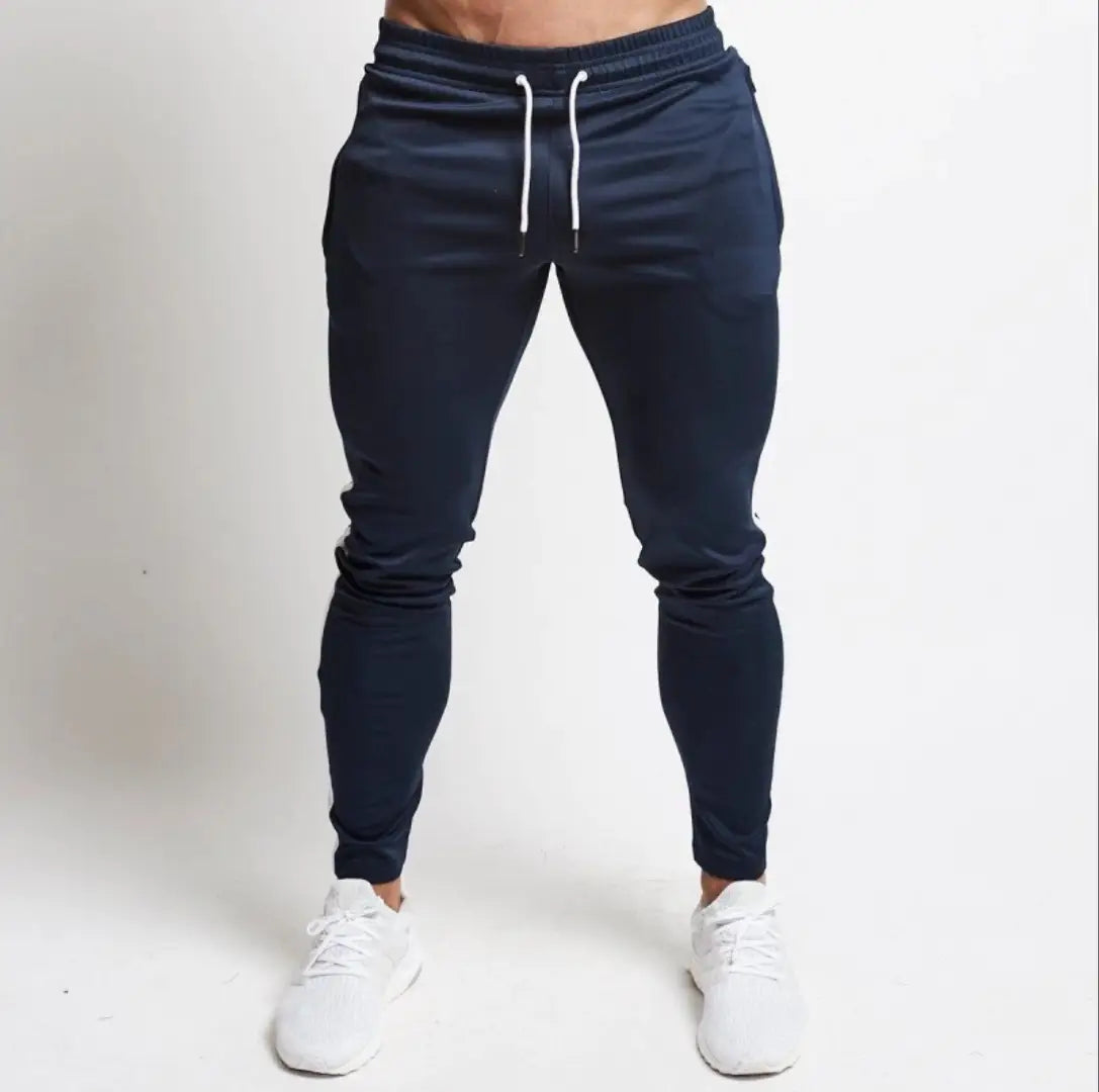 Men's Navy Blue Polyester Blend Self Pattern Slim Fit Joggers