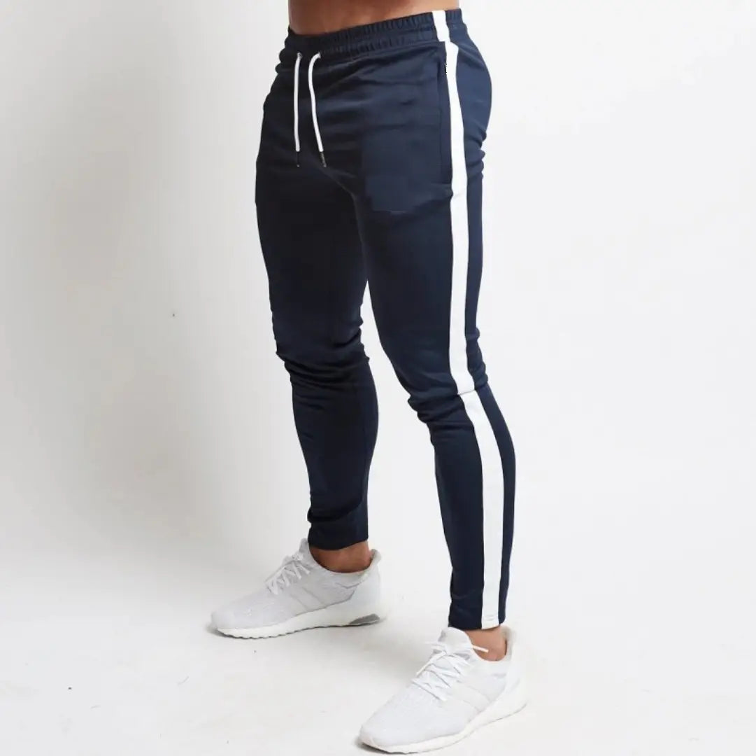 Men's Navy Blue Polyester Blend Self Pattern Slim Fit Joggers