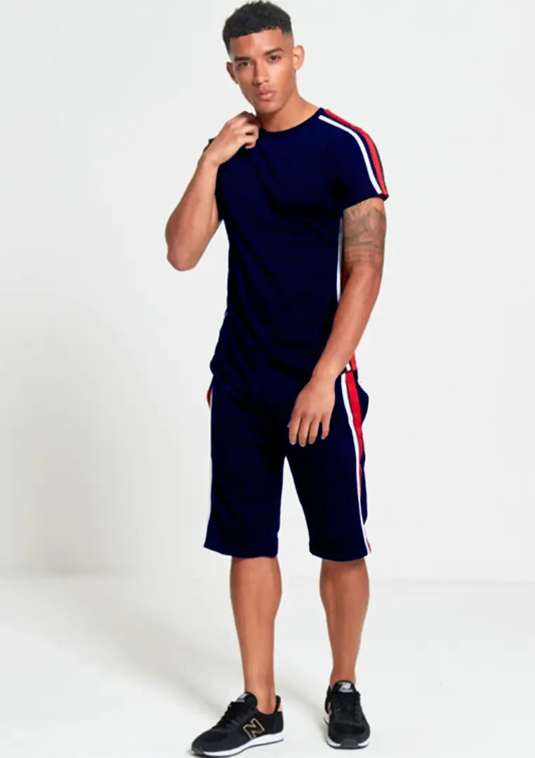 StyleRoad Navy Blue Solid Polycotton Sports Tees Shorts Set