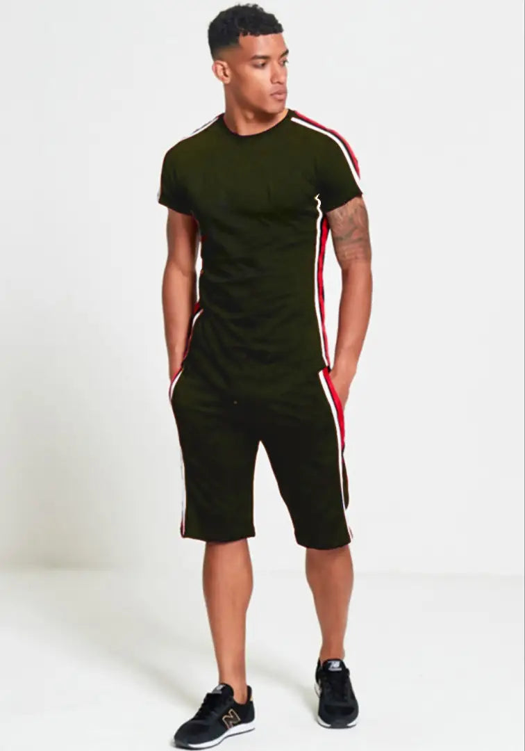 StyleRoad Olive Solid Polycotton Sports Tees Shorts Set