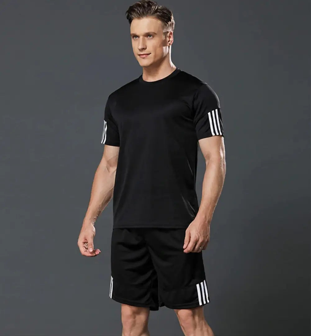 Men's Sports T Shirt Shorts Set - Black