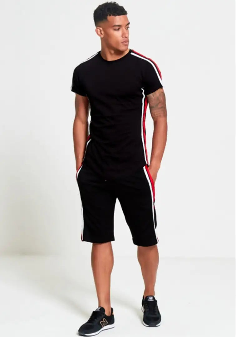 StyleRoad Black Solid Polycotton Sports Tees Shorts Set