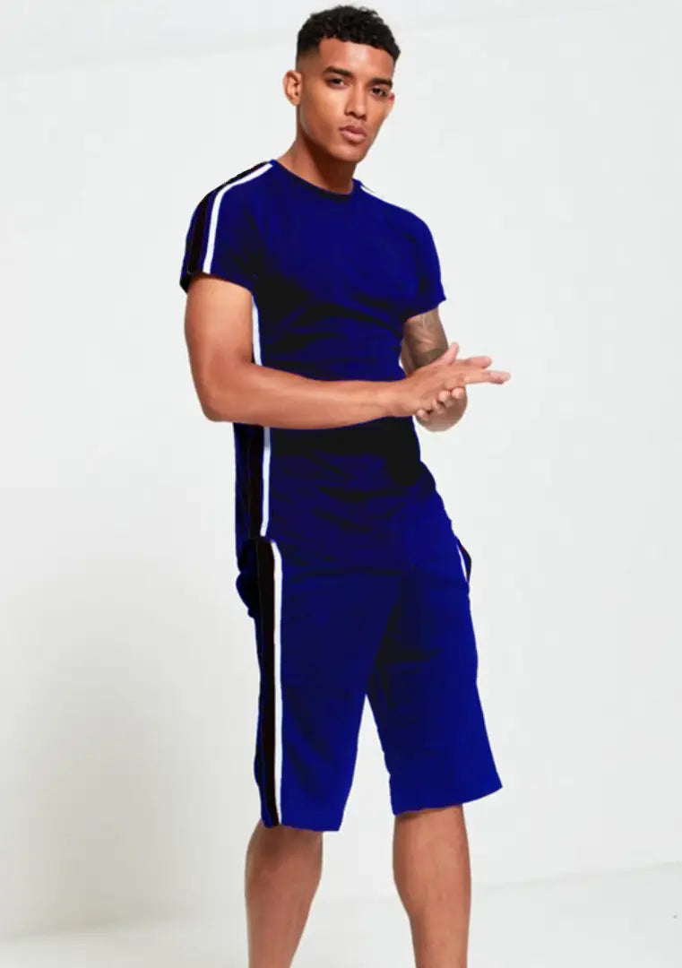 StyleRoad Royal Blue Solid Polycotton Sports Tees Shorts Set