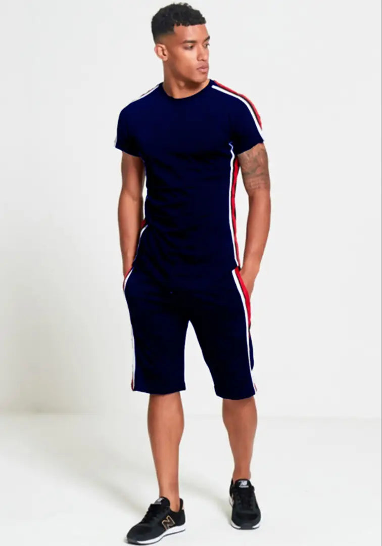 StyleRoad Navy Blue Solid Polycotton Sports Tees Shorts Set