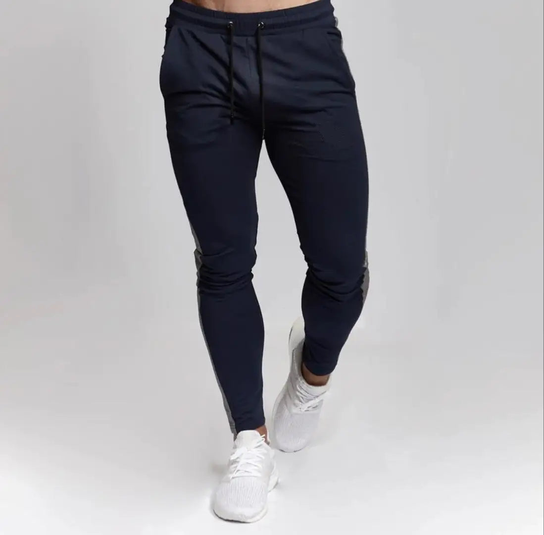 Men's Navy Blue Polyester Blend Self Pattern Slim Fit Joggers
