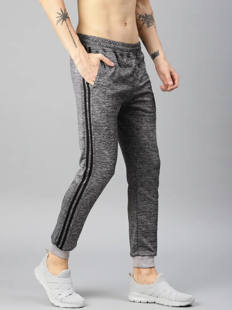 Men's Grey Polyester Blend Self Pattern Slim Fit Joggers