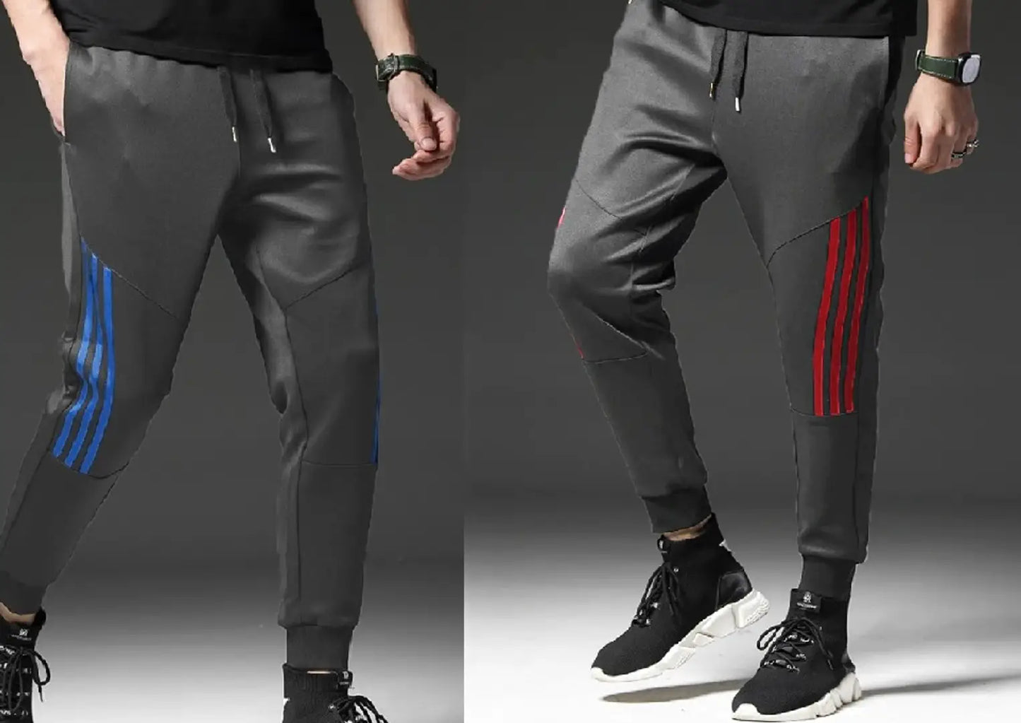 Men Grey Solid Polyester Slim Fit Joggers (Pack of 2)