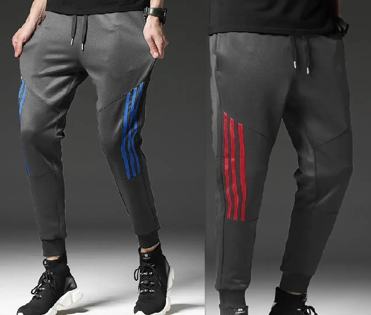 Men Grey Solid Polyester Slim Fit Joggers Pack of 2 Joggers Park