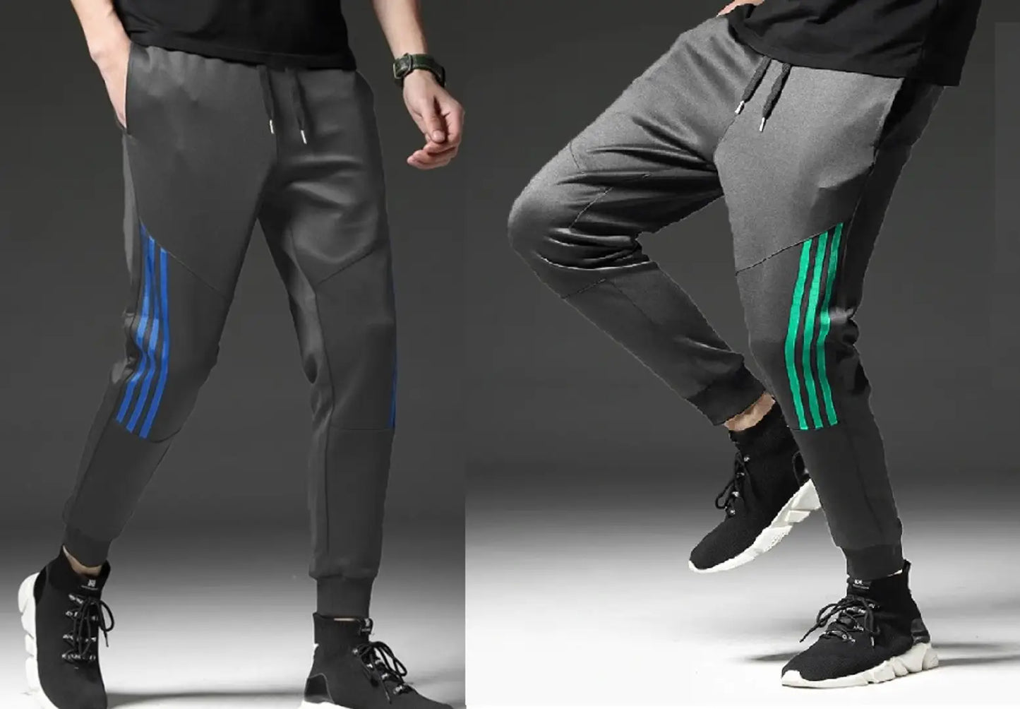 Men Grey Solid Polyester Slim Fit Joggers (Pack of 2)