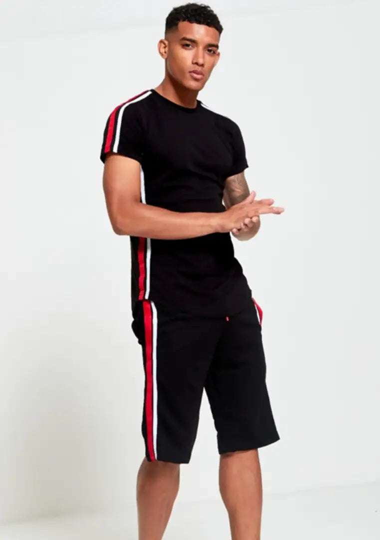 StyleRoad Black Solid Polycotton Sports Tees Shorts Set