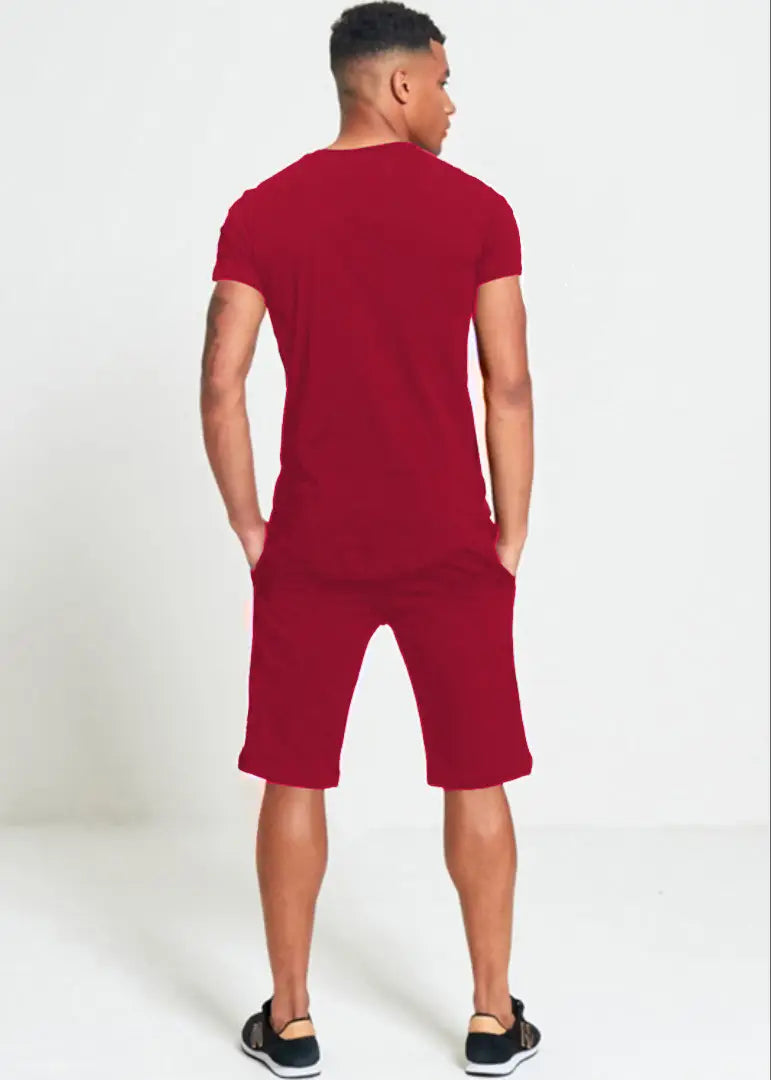 StyleRoad Red Solid Polycotton Sports Tees Shorts Set
