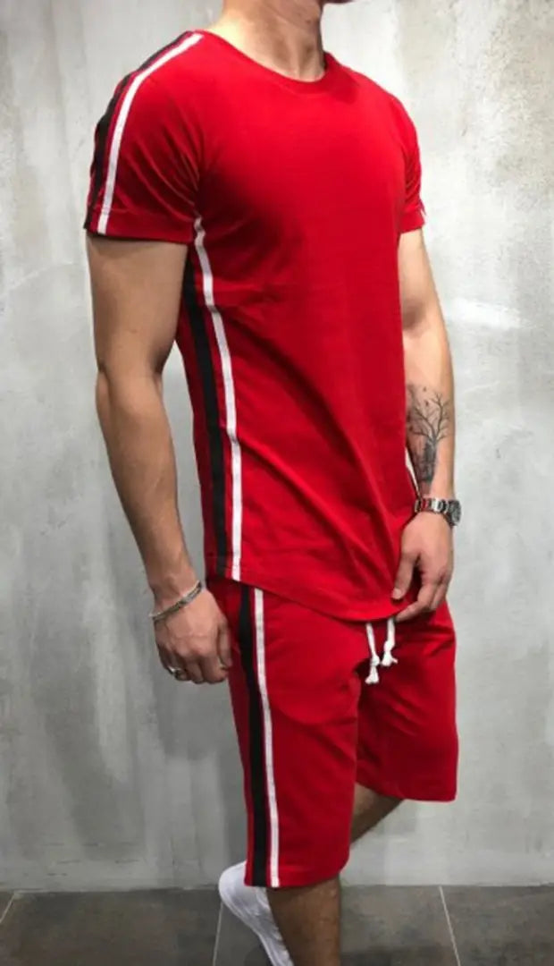StyleRoad Red Solid Polycotton Sports Tees Shorts Set