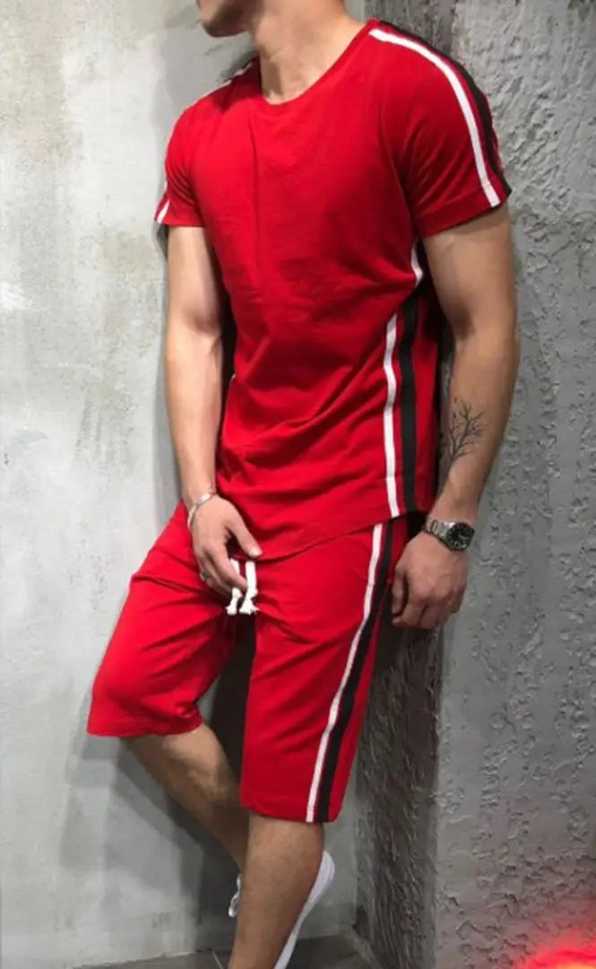 StyleRoad Red Solid Polycotton Sports Tees Shorts Set