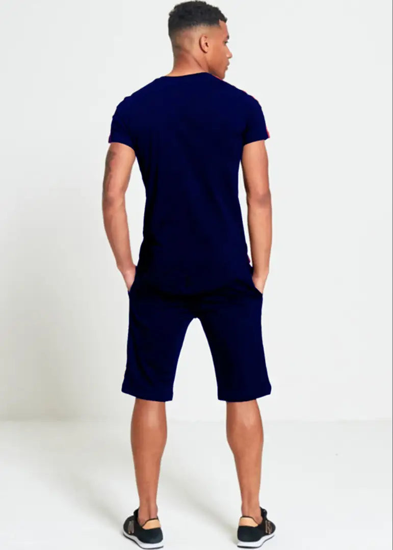 StyleRoad Navy Blue Solid Polycotton Sports Tees Shorts Set