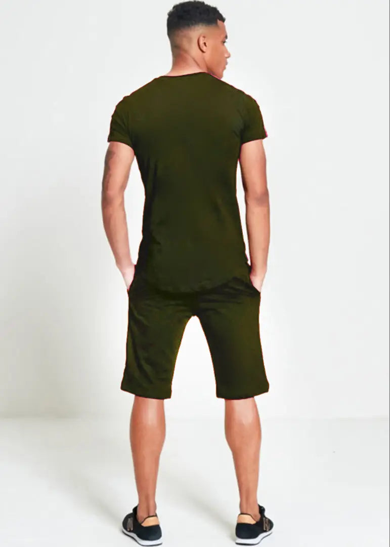 StyleRoad Olive Solid Polycotton Sports Tees Shorts Set
