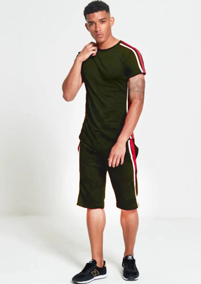 StyleRoad Olive Solid Polycotton Sports Tees Shorts Set