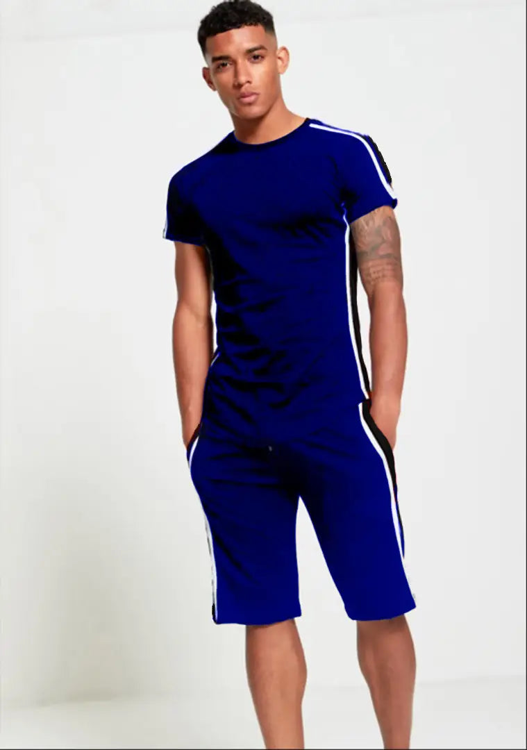 StyleRoad Royal Blue Solid Polycotton Sports Tees Shorts Set