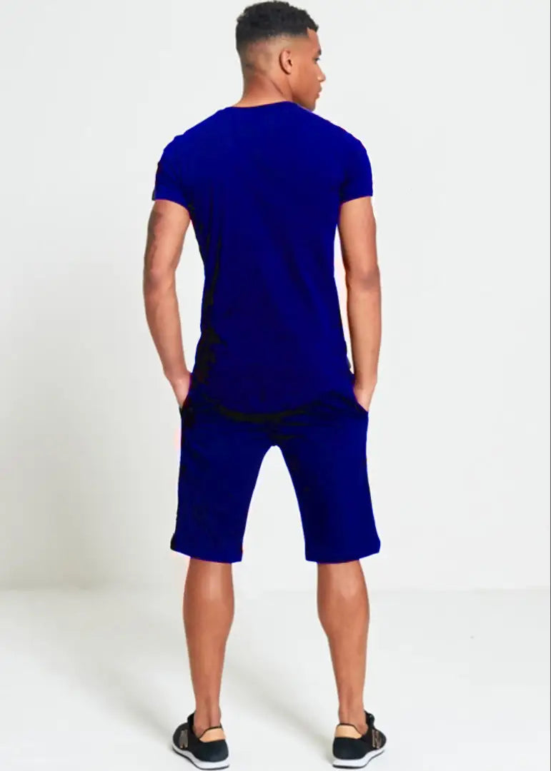 StyleRoad Royal Blue Solid Polycotton Sports Tees Shorts Set