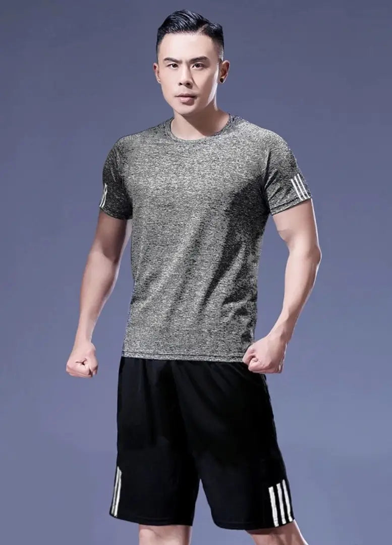 Men's Grey Polyester Striped Regular Fit Track Vests and Pants