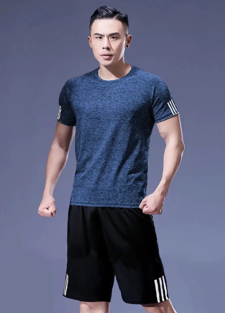 Men's Blue Polyester Striped Regular Fit Track Vests and Pants