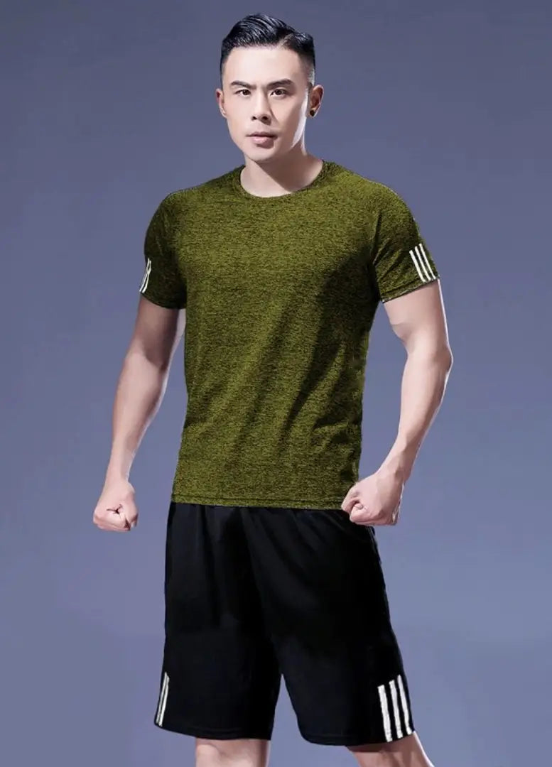 Men's Yellow Polyester Striped Regular Fit Track Vests and Pants