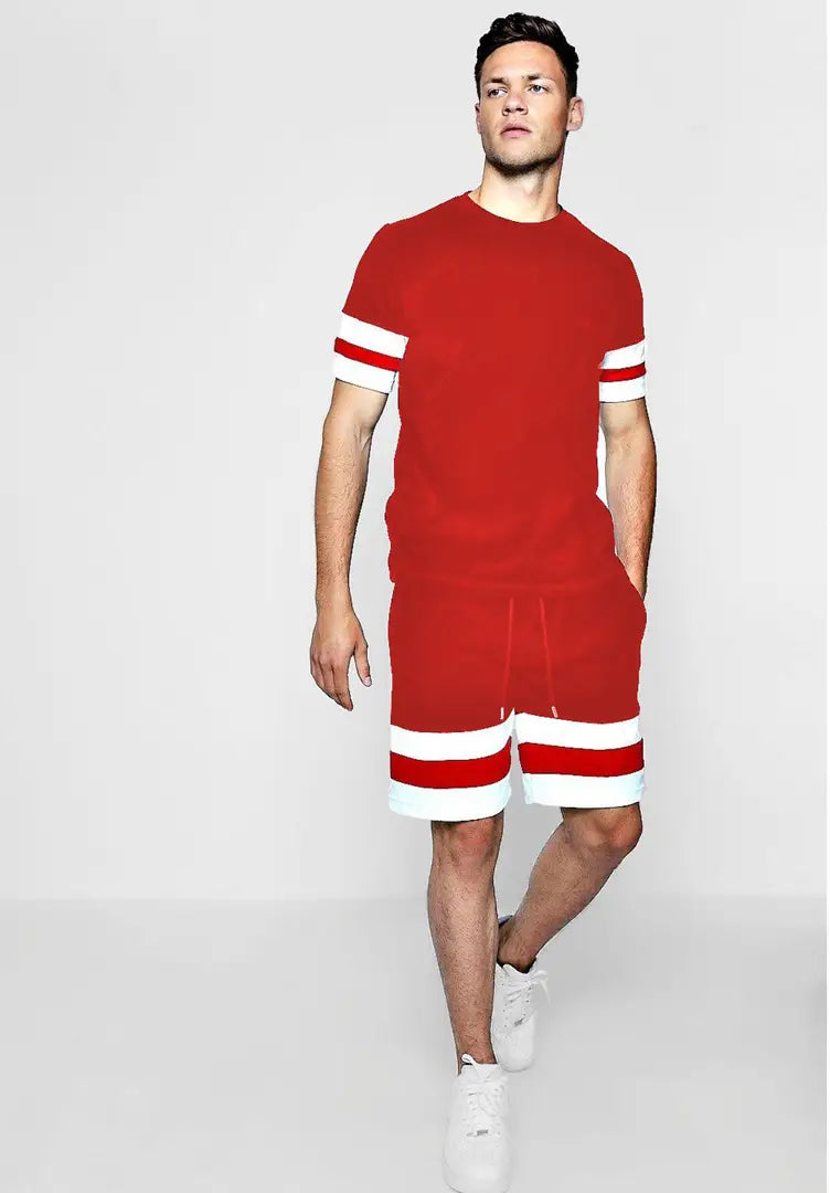 Men's Red Polycotton Slim Fit Track top and Bottom Set