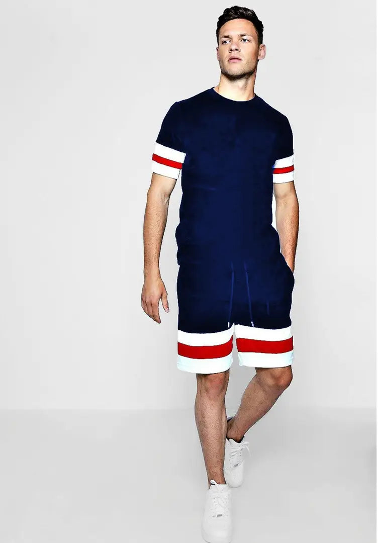 Men's Navy Blue Polycotton Slim Fit Track top and Bottom Set