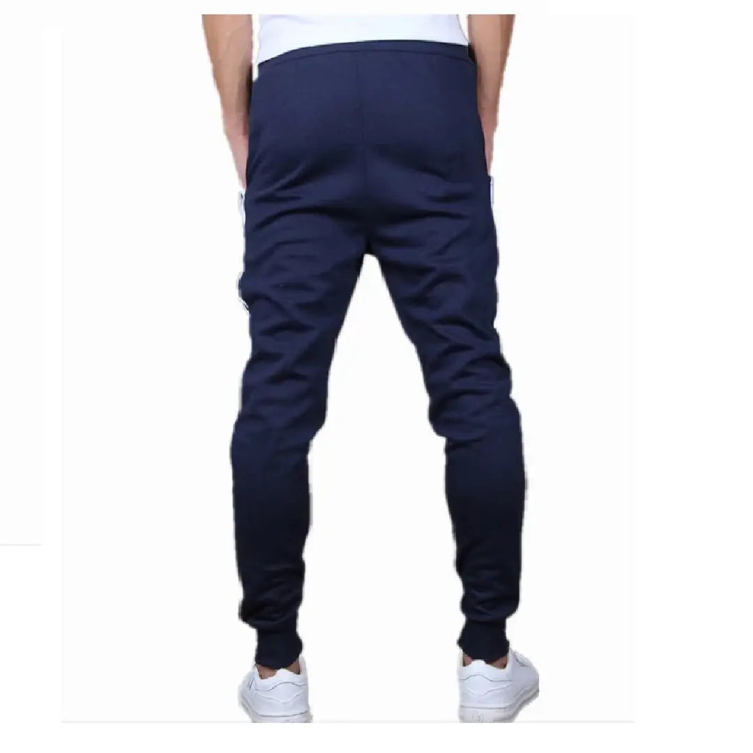 Stylish Navy Blue Cotton Blend Striped Joggers For Men