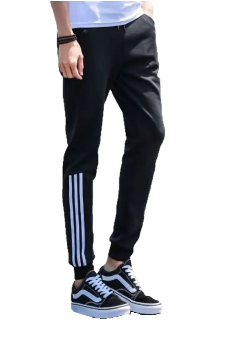 Stylish Black Cotton Blend Striped Joggers For Men