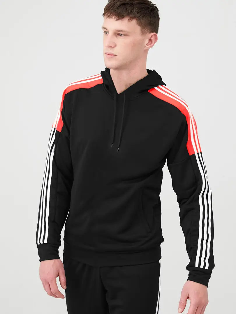Fabulous Black Fleece Striped Tracksuits For Men