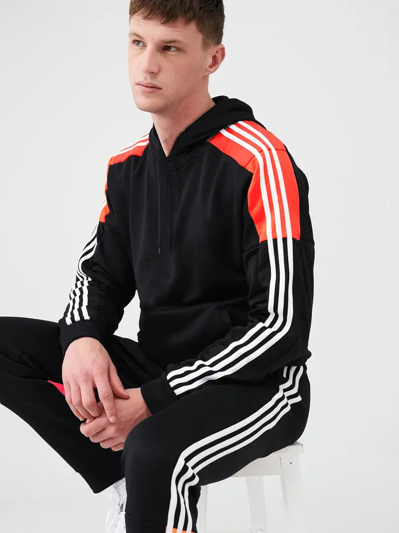 Fabulous Black Fleece Striped Tracksuits For Men
