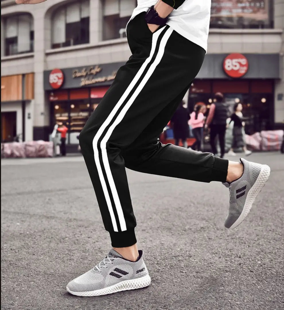 Stylish Black Cotton Blend Striped Joggers For Men