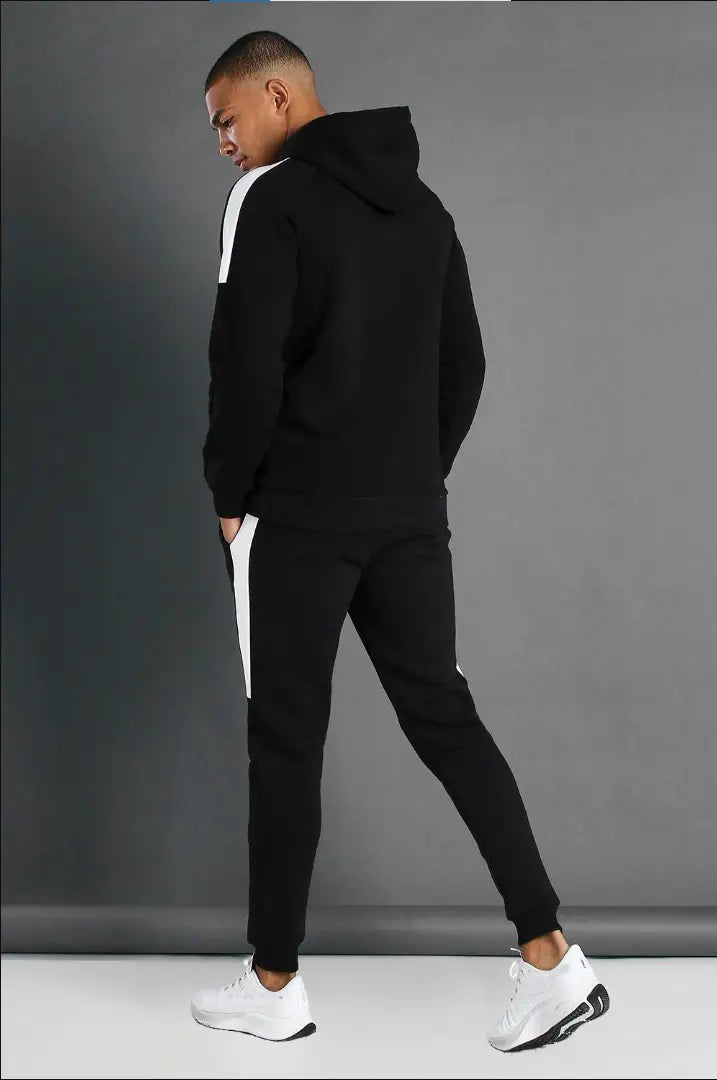 Fabulous Black Polycotton Solid Tracksuit For Men