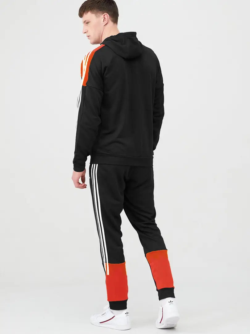 Fabulous Black Fleece Striped Tracksuits For Men