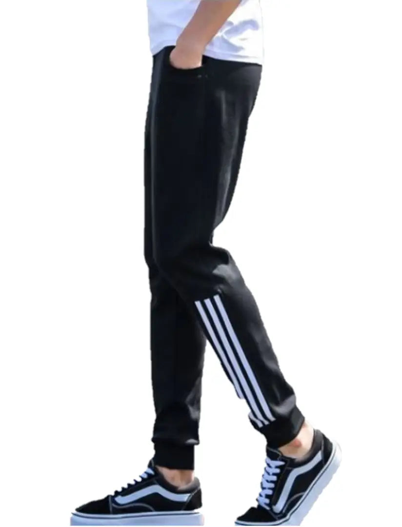 Stylish Black Cotton Blend Striped Joggers For Men
