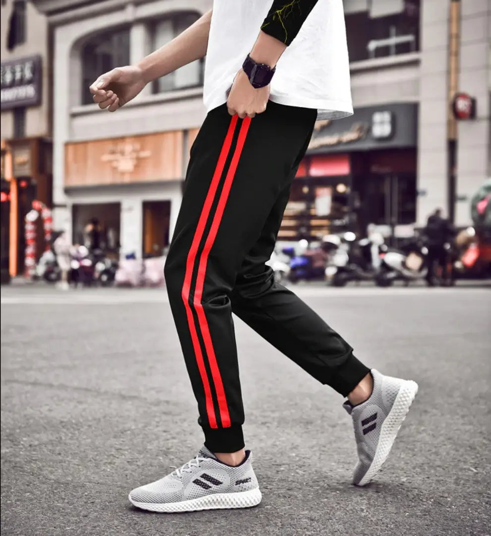 Stylish Black Cotton Blend Striped Joggers For Men