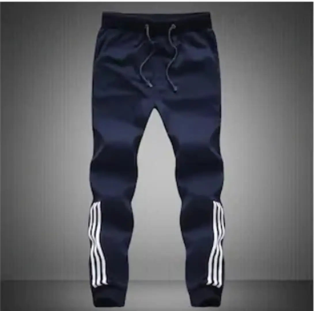 Stylish Navy Blue Cotton Blend Striped Joggers For Men