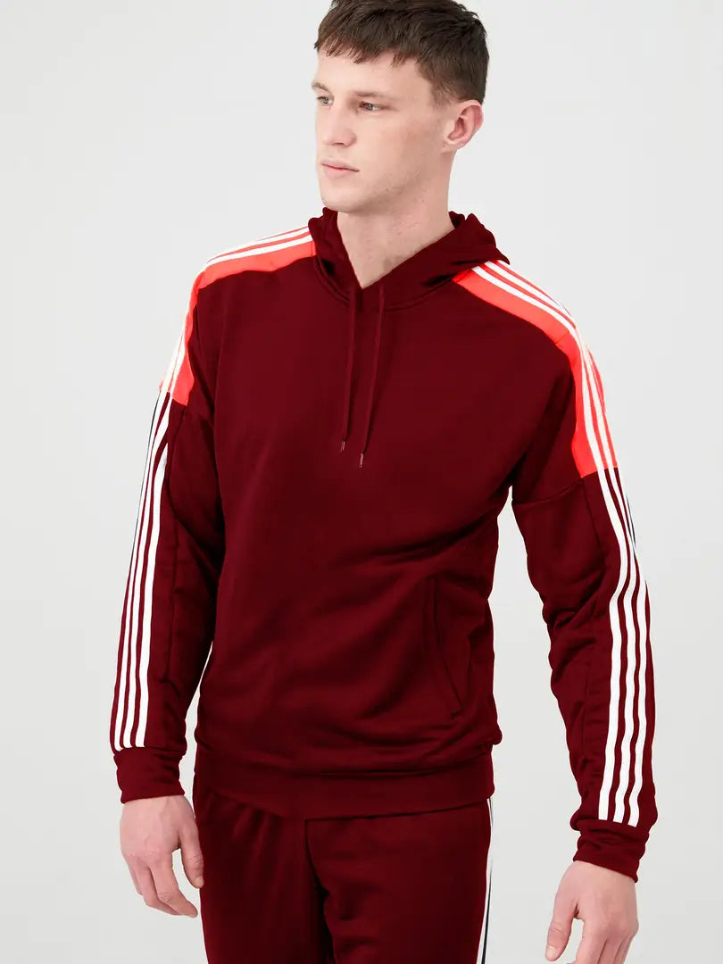 Fabulous Maroon Fleece Striped Tracksuits For Men