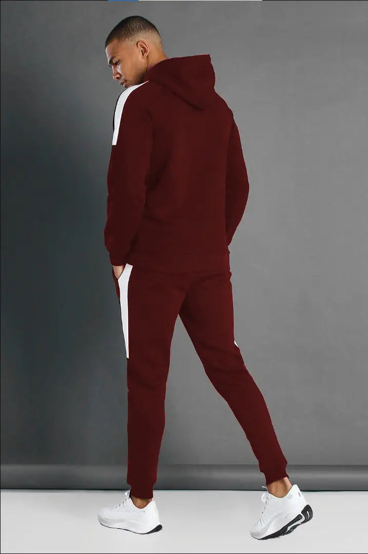 Fabulous Maroon Polycotton Solid Tracksuit For Men