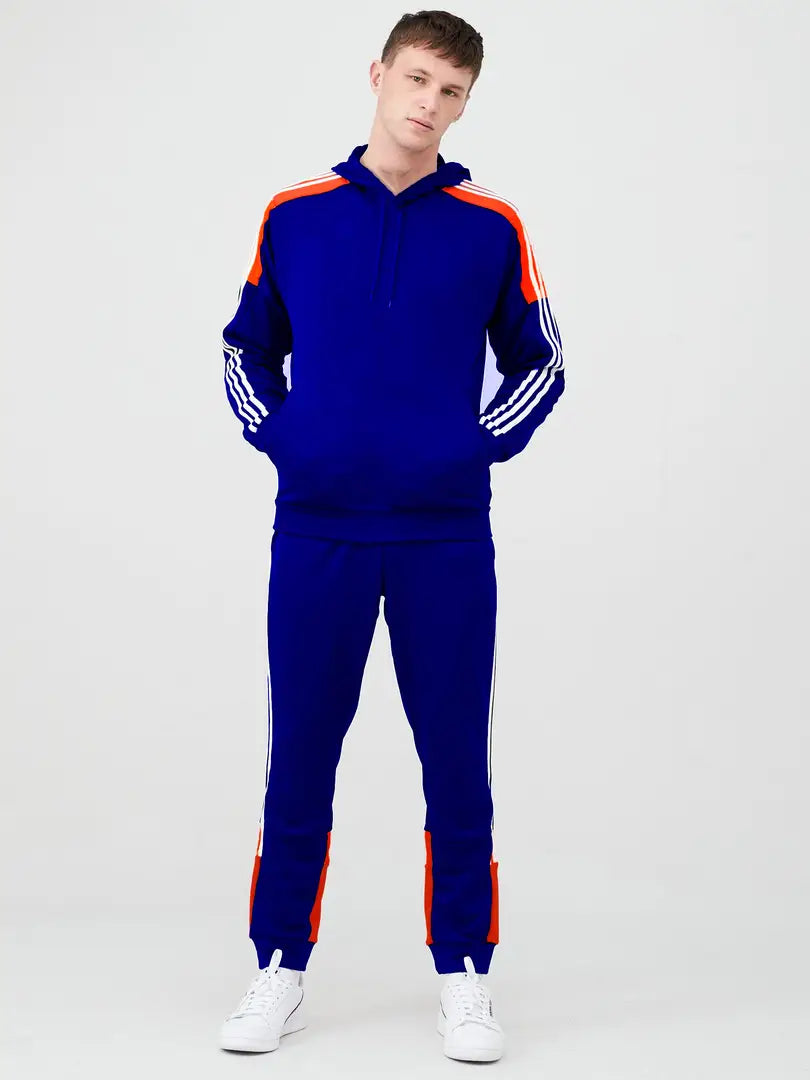 Fabulous Blue Fleece Striped Tracksuits For Men