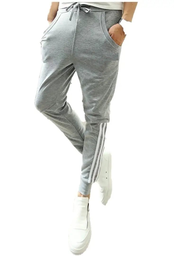 Stylish Grey Cotton Blend Striped Joggers For Men