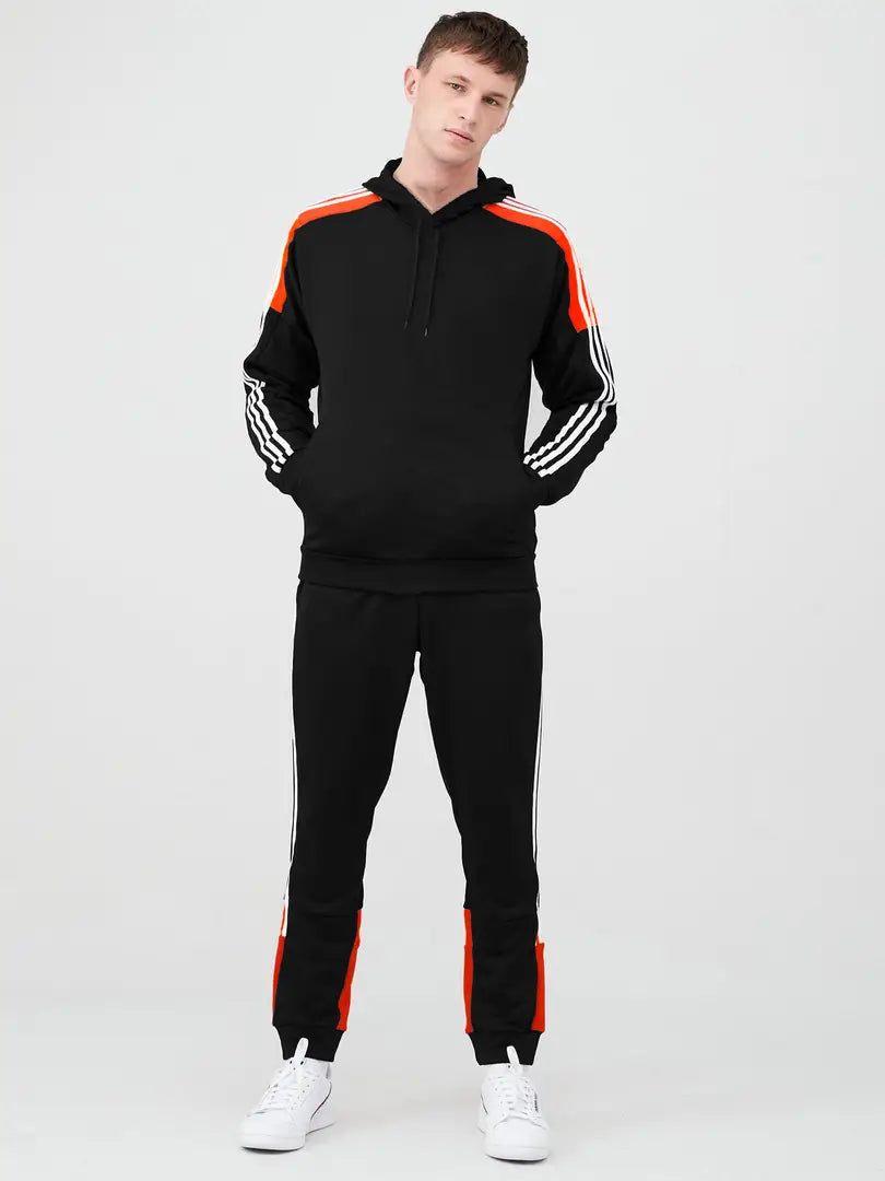 Fabulous Black Fleece Striped Tracksuits For Men