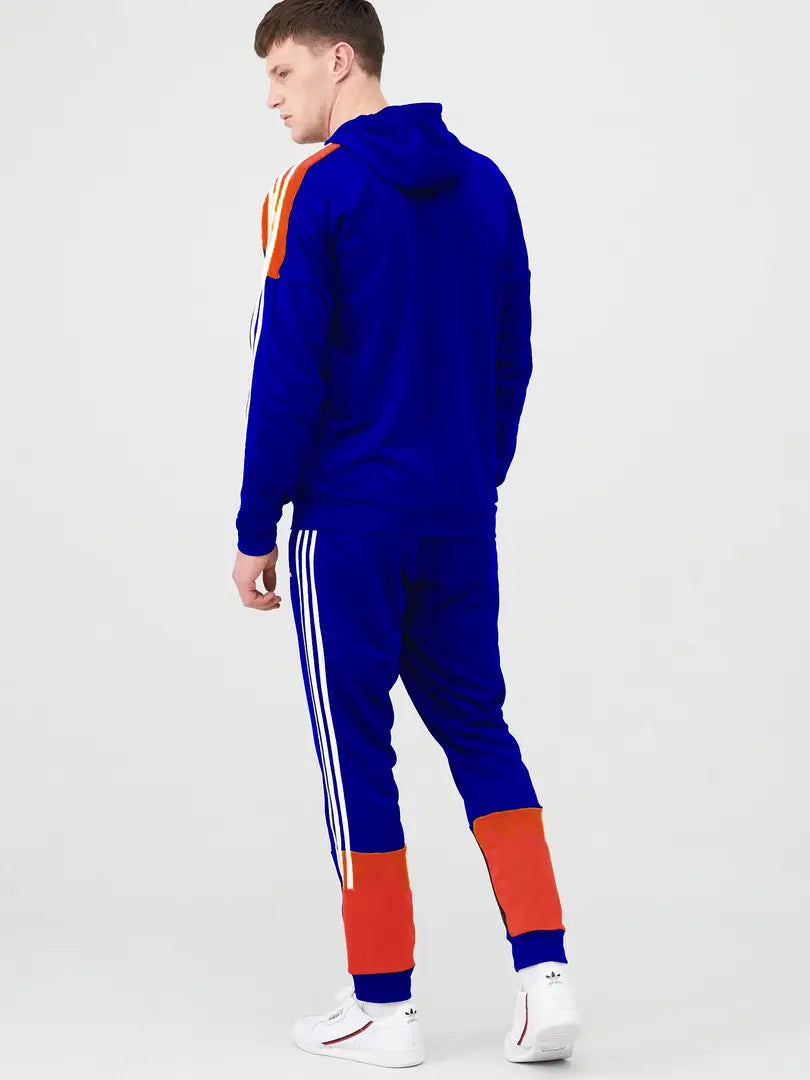 Fabulous Blue Fleece Striped Tracksuits For Men