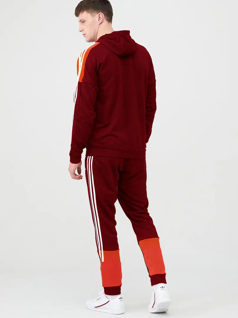 Fabulous Maroon Fleece Striped Tracksuits For Men