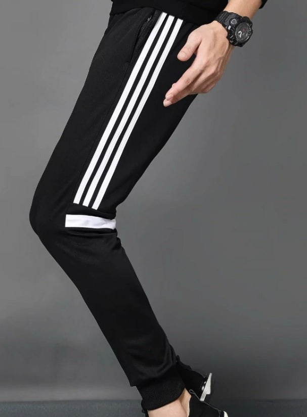 Black Striped Polyester Trendy Joggers