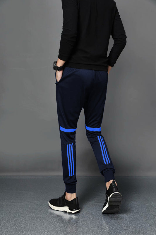 Navy Blue Striped Polyester Trendy Joggers
