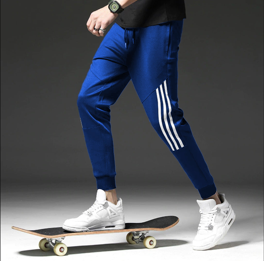 Blue Striped Polyester Trendy Joggers